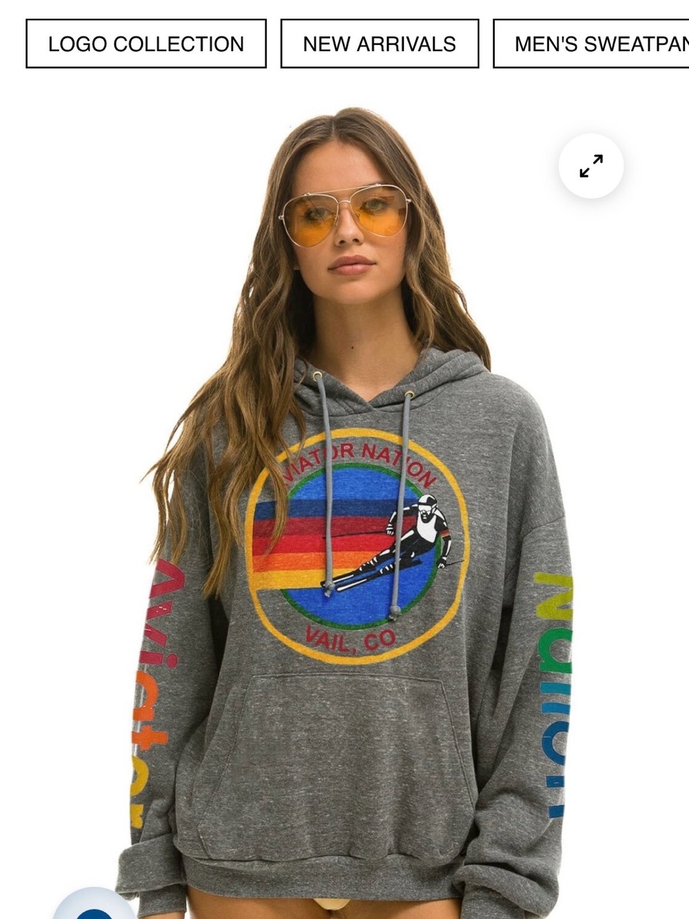 Aviator Nation charcoal Hoodie with Yellow, Red, Blue and Green Retro Ski Logo